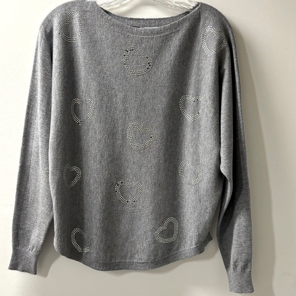 LIV Milano heart-shaped rhinestone embellishments Gray Sweater Women  S